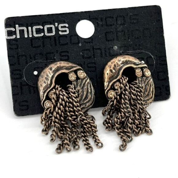 NWT Chico’s Fringe rhinestone earrings bronze 1.25” drop - Picture 1 of 3